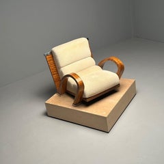 Enrique Garcel, Pace, Art Deco Lounge Chair, Macassar Ebony, Tan Boucle, 1980s