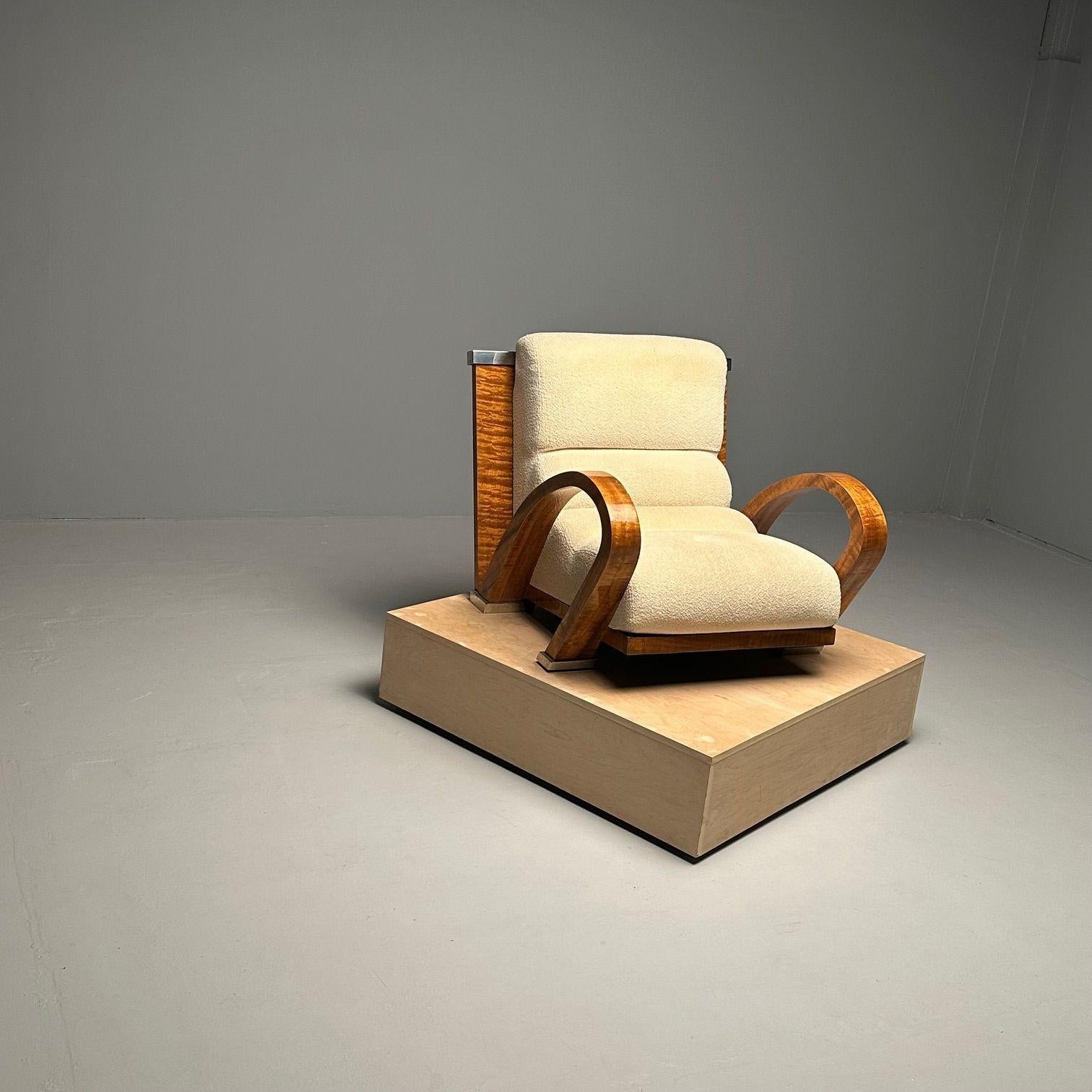 American Enrique Garcel, Pace, Art Deco Lounge Chair, Macassar Ebony, Tan Boucle, 1980s For Sale