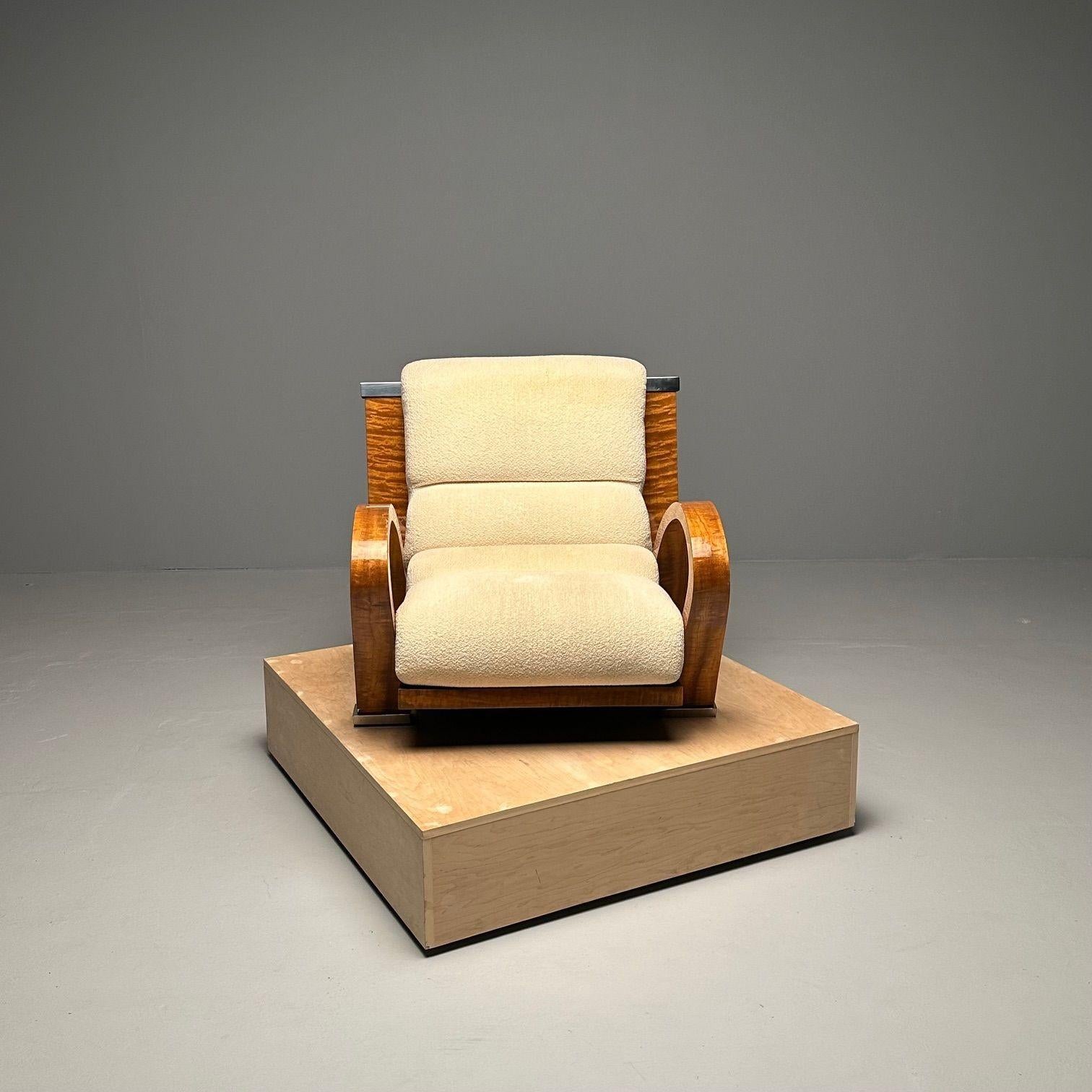 Late 20th Century Enrique Garcel, Pace, Art Deco Lounge Chair, Macassar Ebony, Tan Boucle, 1980s For Sale