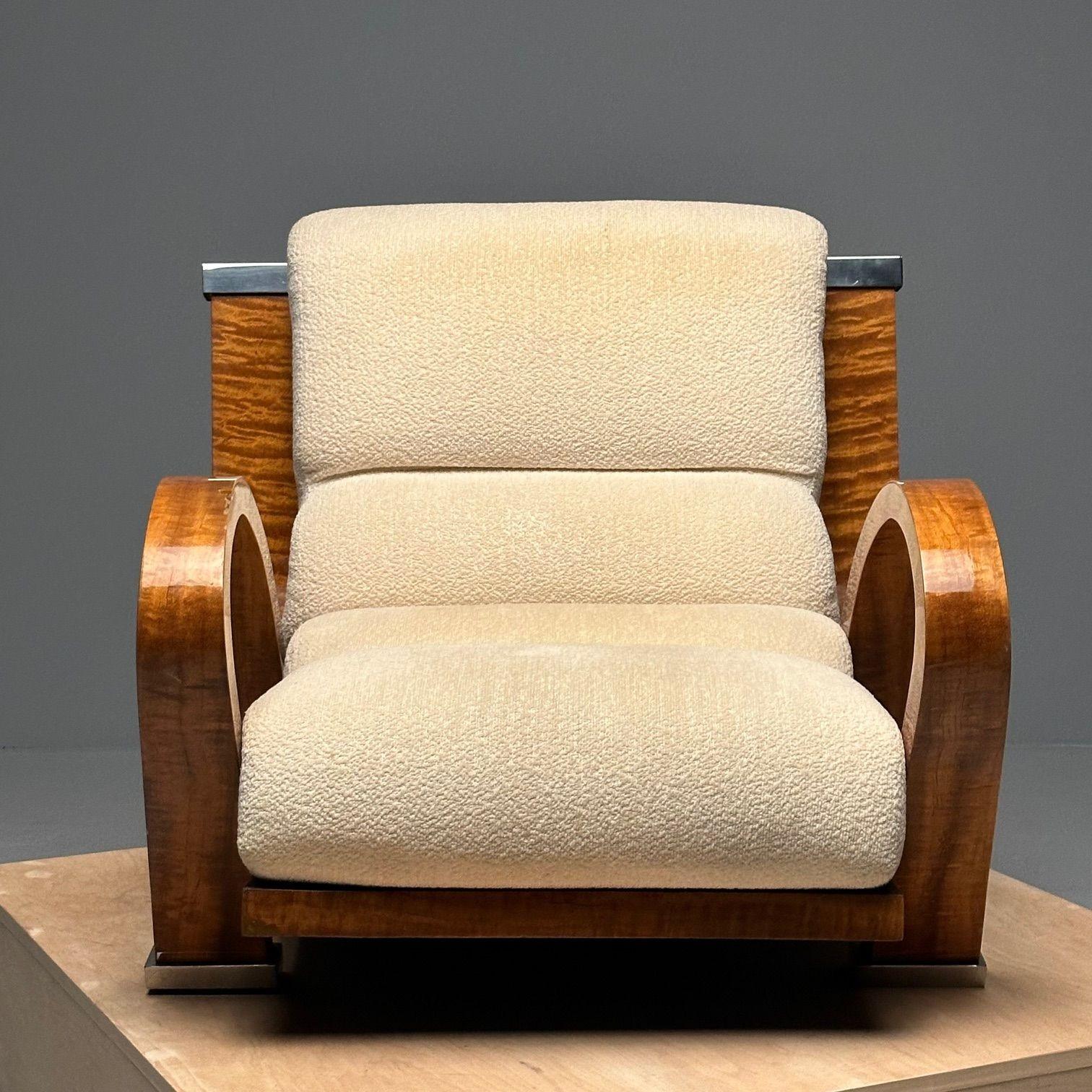 Enrique Garcel, Pace, Art Deco Lounge Chair, Macassar Ebony, Tan Boucle, 1980s For Sale 1