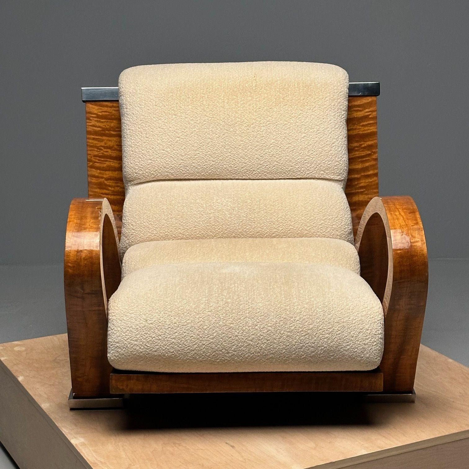 Enrique Garcel, Pace, Art Deco Lounge Chair, Macassar Ebony, Tan Boucle, 1980s For Sale 3