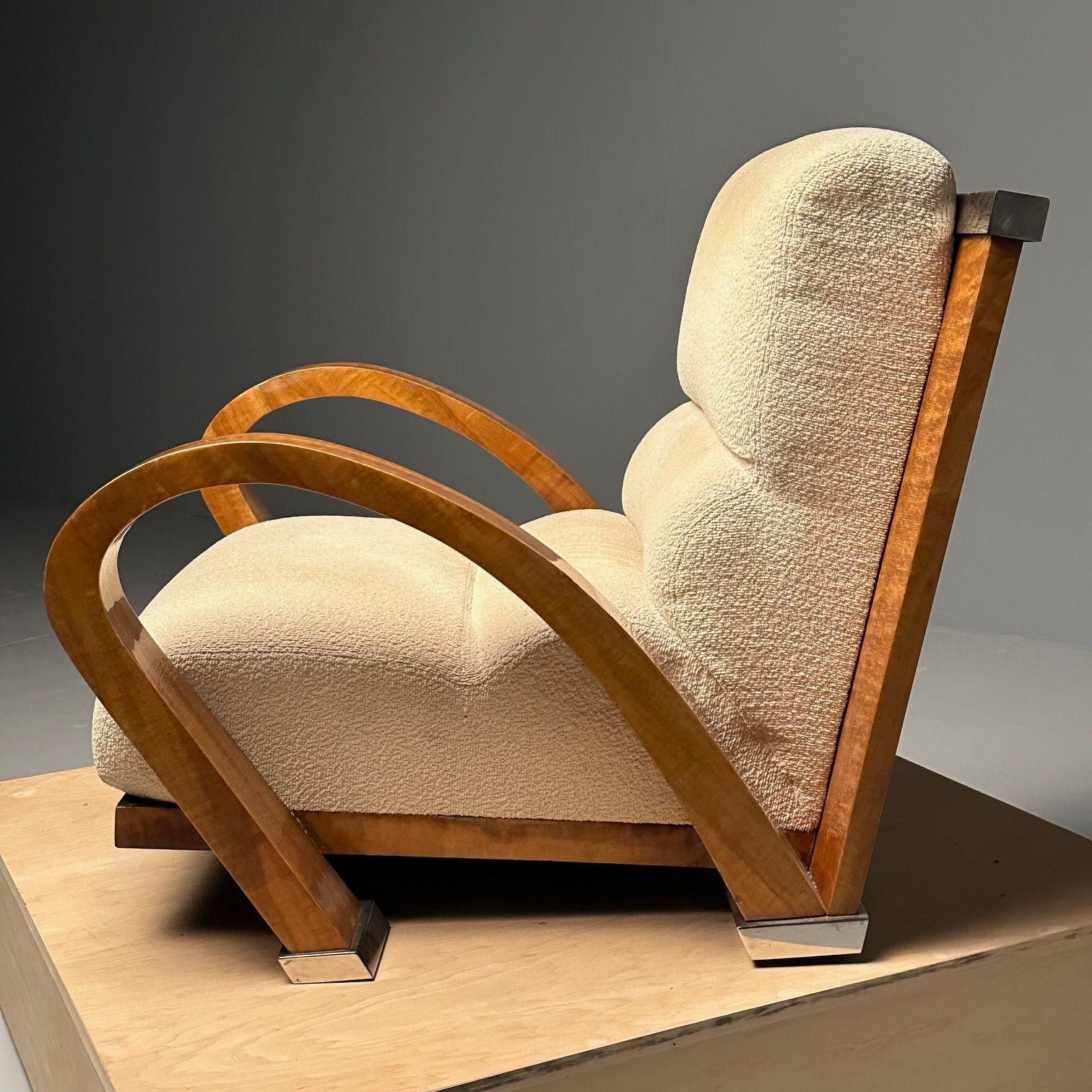 Enrique Garcel, Pace, Art Deco Lounge Chair, Macassar Ebony, Tan Boucle, 1980s For Sale 3