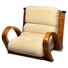 Enrique Garcel, Pace, Art Deco Lounge Chair, Macassar Ebony, Tan Boucle, 1980s