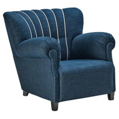 Art Deco Lounge Chair in Blue Upholstery