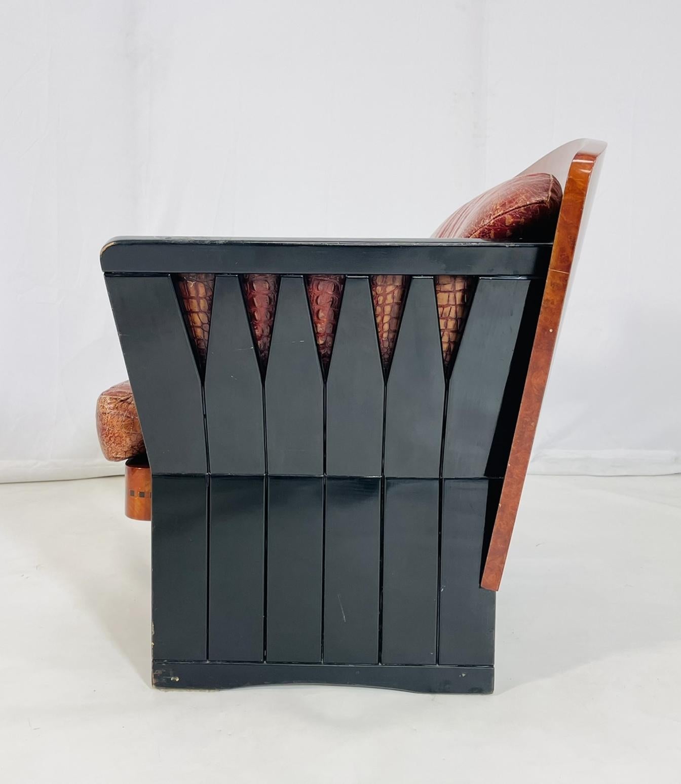 Mid-20th Century Art Deco Lounge Chair in Burlwood & Leather, France 1940's For Sale