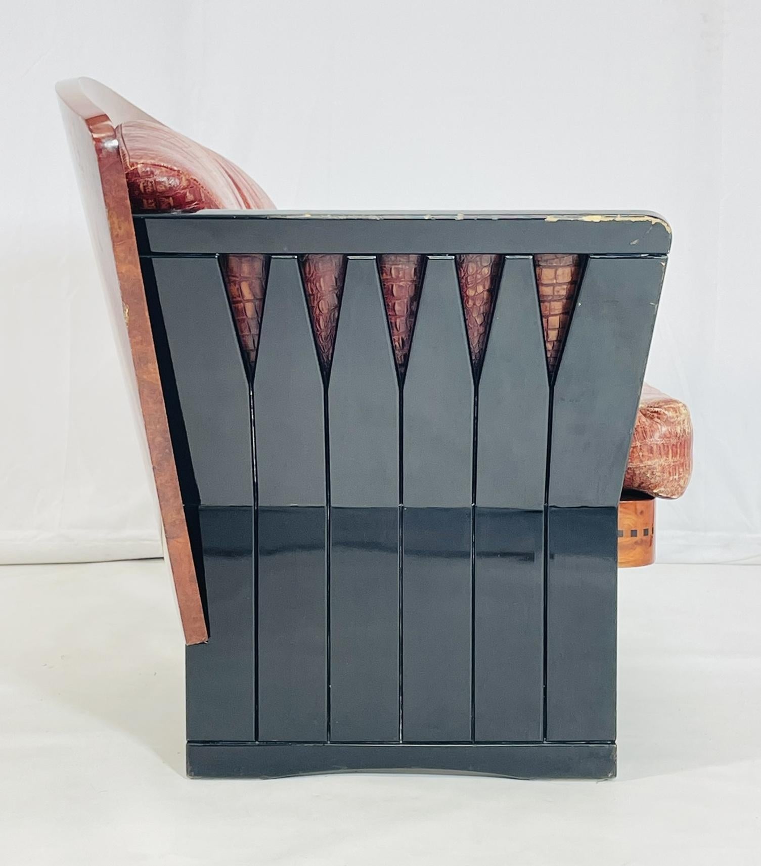 Art Deco Lounge Chair in Burlwood & Leather, France 1940's For Sale 1
