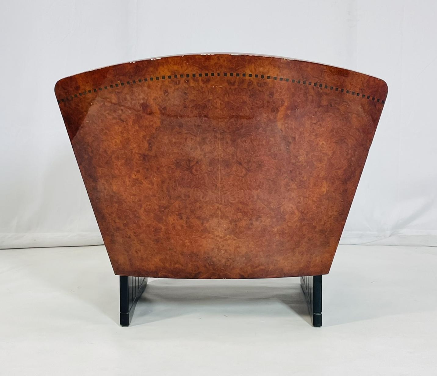 Art Deco Lounge Chair in Burlwood & Leather, France 1940's For Sale 2