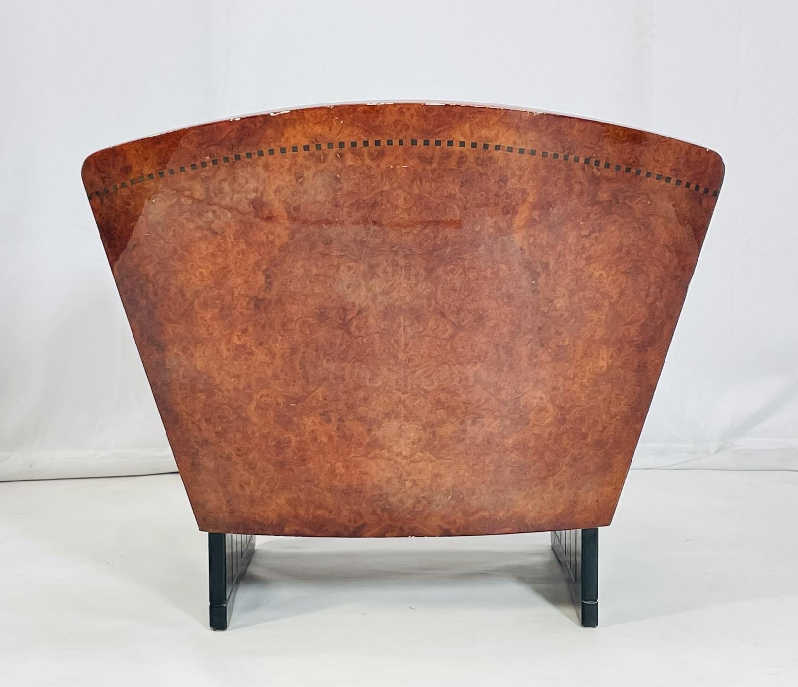 Art Deco Lounge Chair in Burlwood & Leather, France 1940's For Sale 4