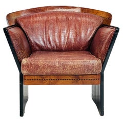 Art Deco Lounge Chair in Burlwood & Leather, France 1940's