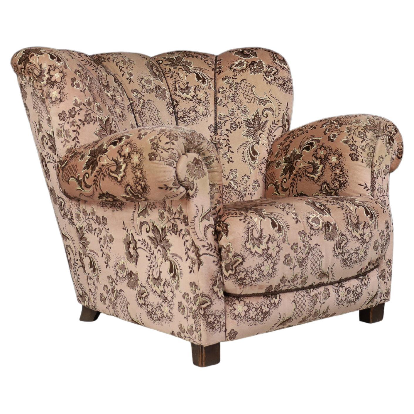 Art Deco Lounge Chair in Floral Fabric Prague, 1930s For Sale