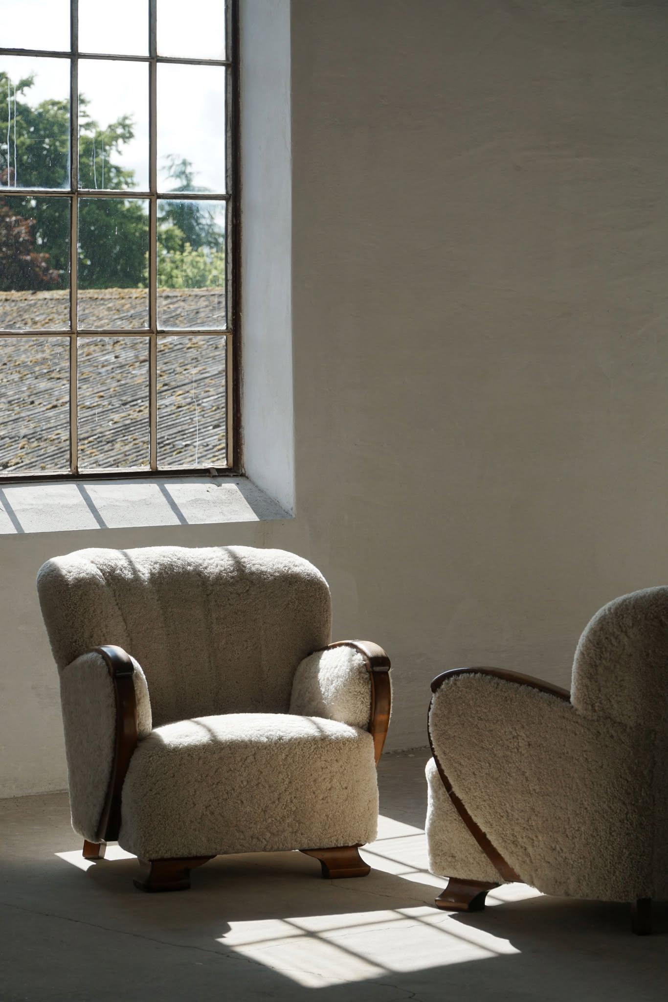 Art Deco Lounge Chair in Lambswool & Birch, Danish Cabinetmaker, 1930s For Sale 8
