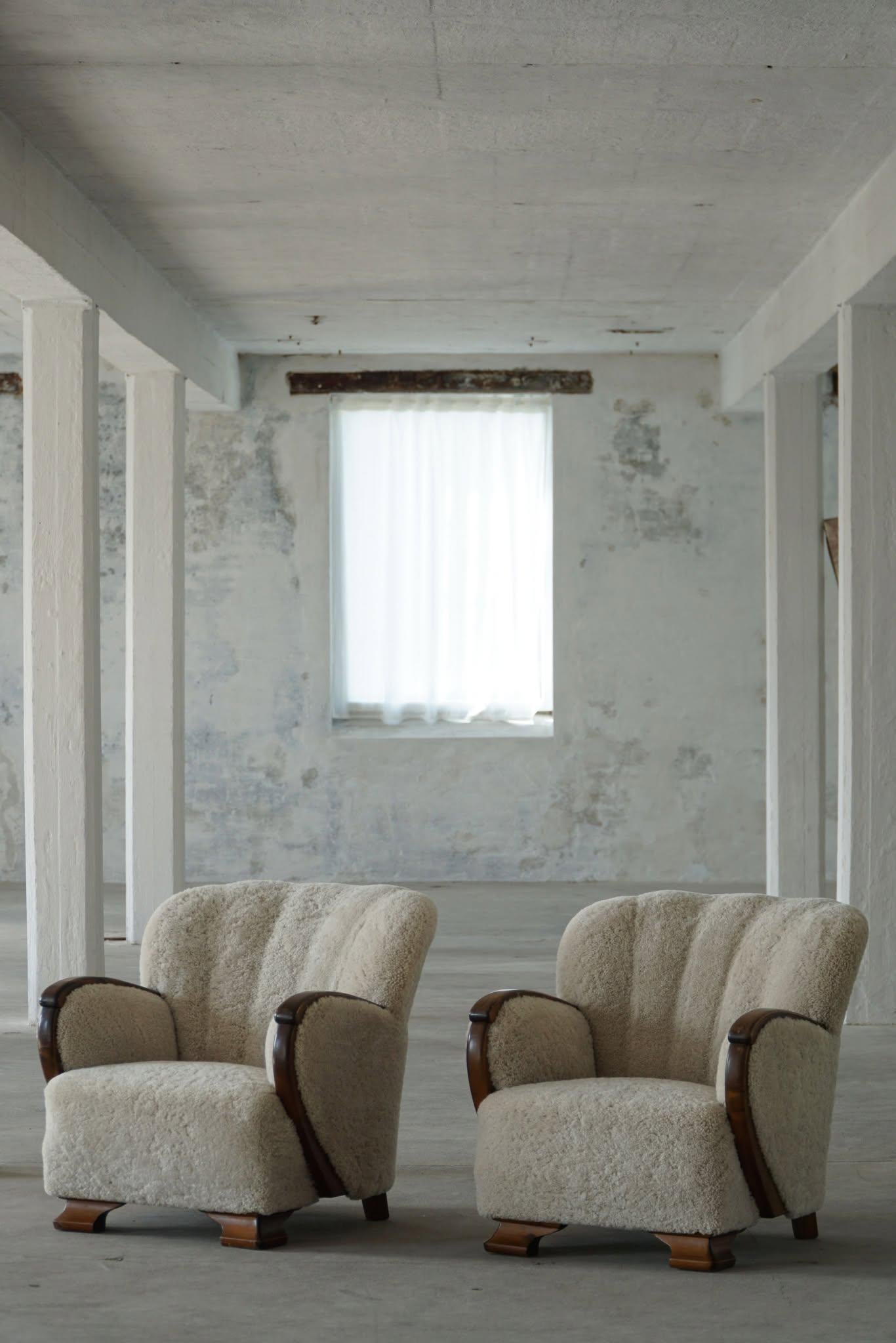 Art Deco Lounge Chair in Lambswool & Birch, Danish Cabinetmaker, 1930s For Sale 9
