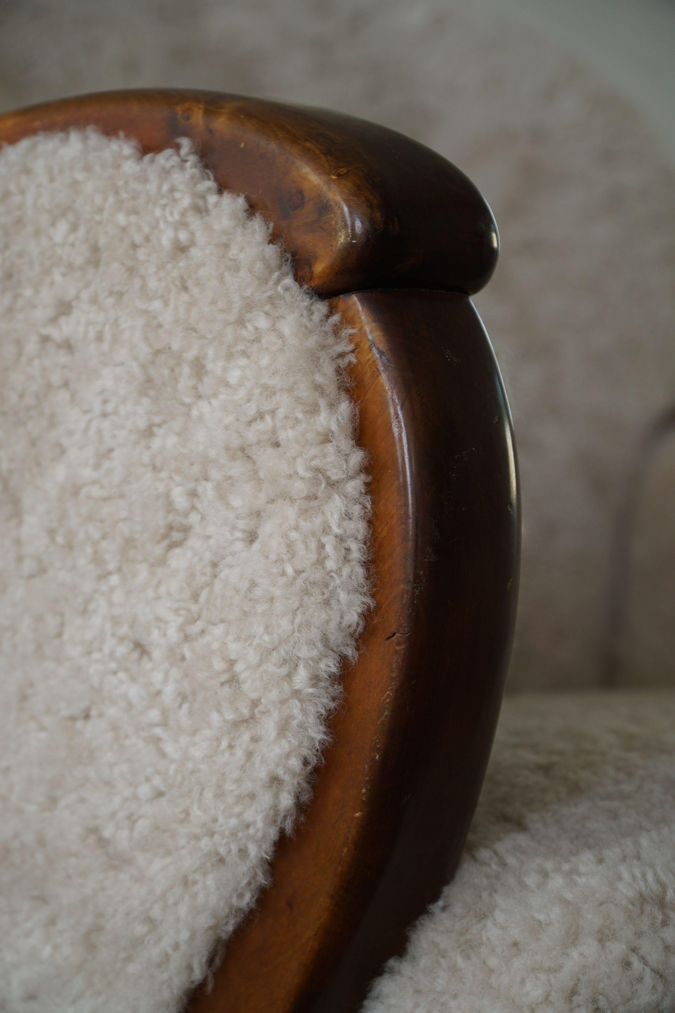 Scandinavian Art Deco Lounge Chair in Lambswool & Birch, Danish Cabinetmaker, 1930s For Sale