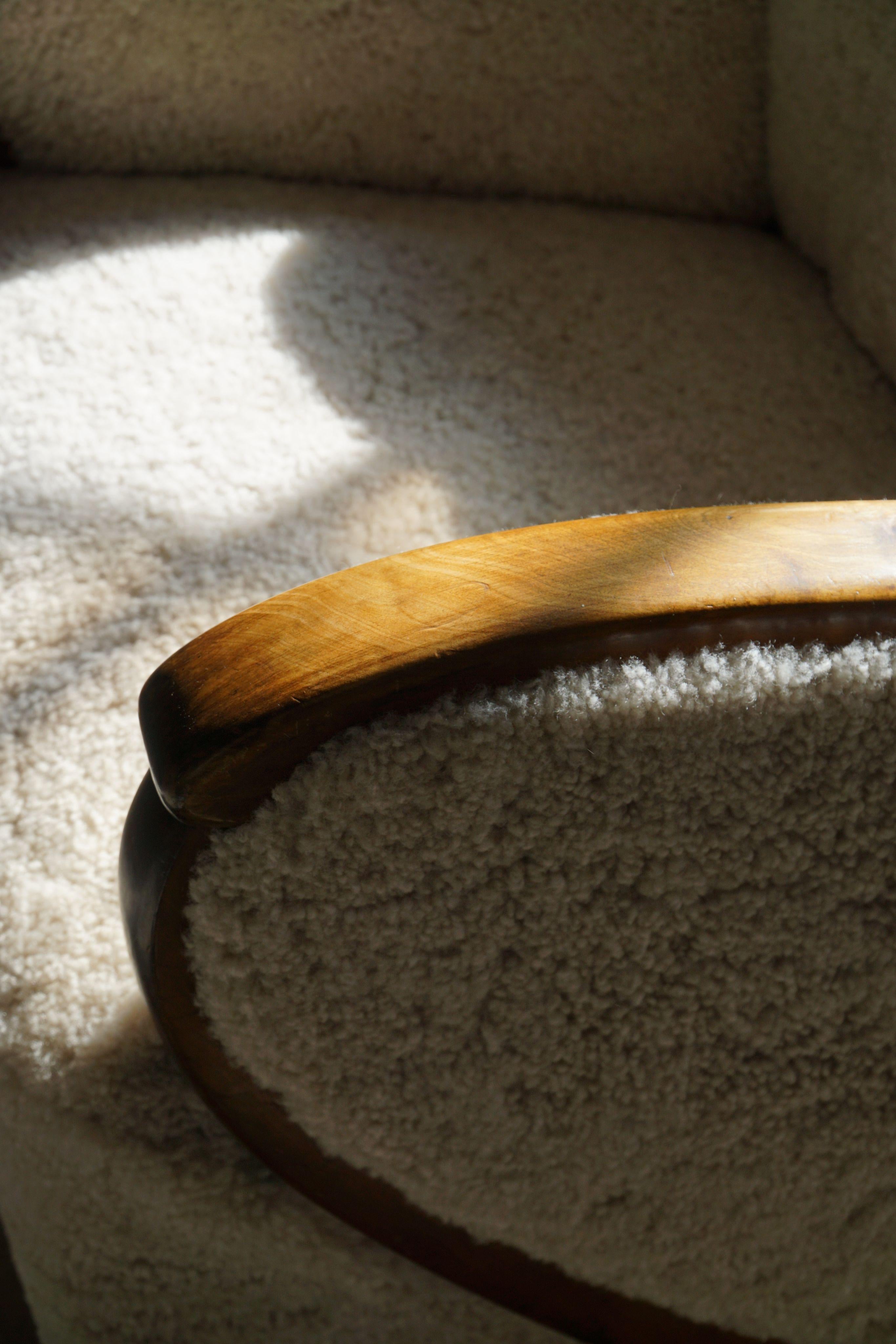 Art Deco Lounge Chair in Lambswool & Birch, Danish Cabinetmaker, 1930s For Sale 1
