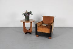 Art Deco Oak Lounge Chair in Mustard Mohair Upholstery