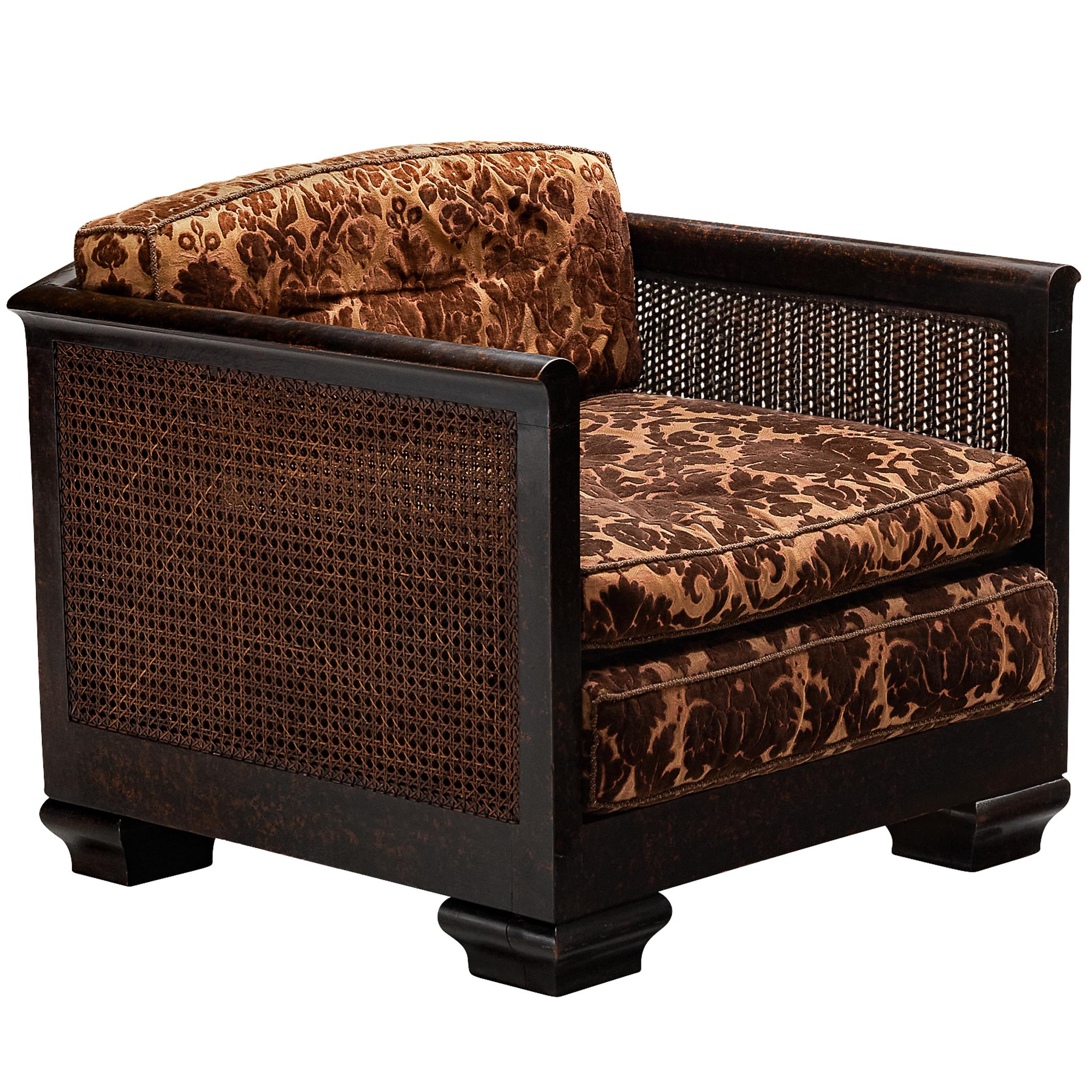 Art Deco Lounge Chair in Wood and Cane