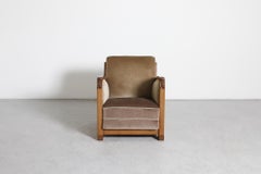 Art Deco Lounge Chair with Mohair Upholstery and Carved Duck Motifs