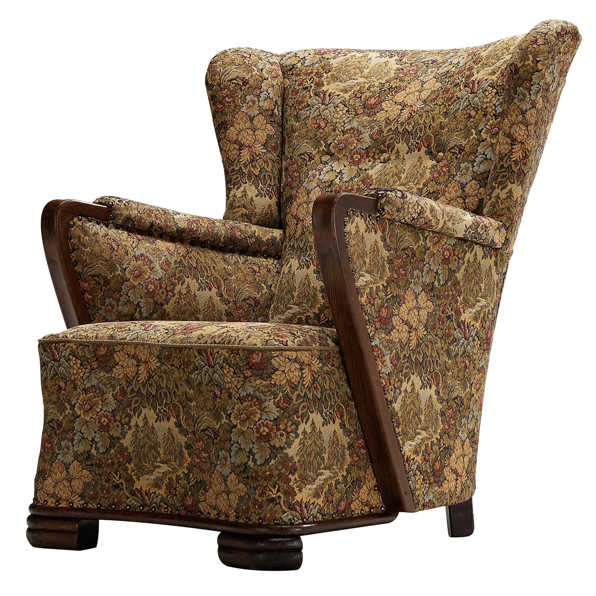 Art Deco Lounge Chair with Sculptural Lines in Beech and Fabric