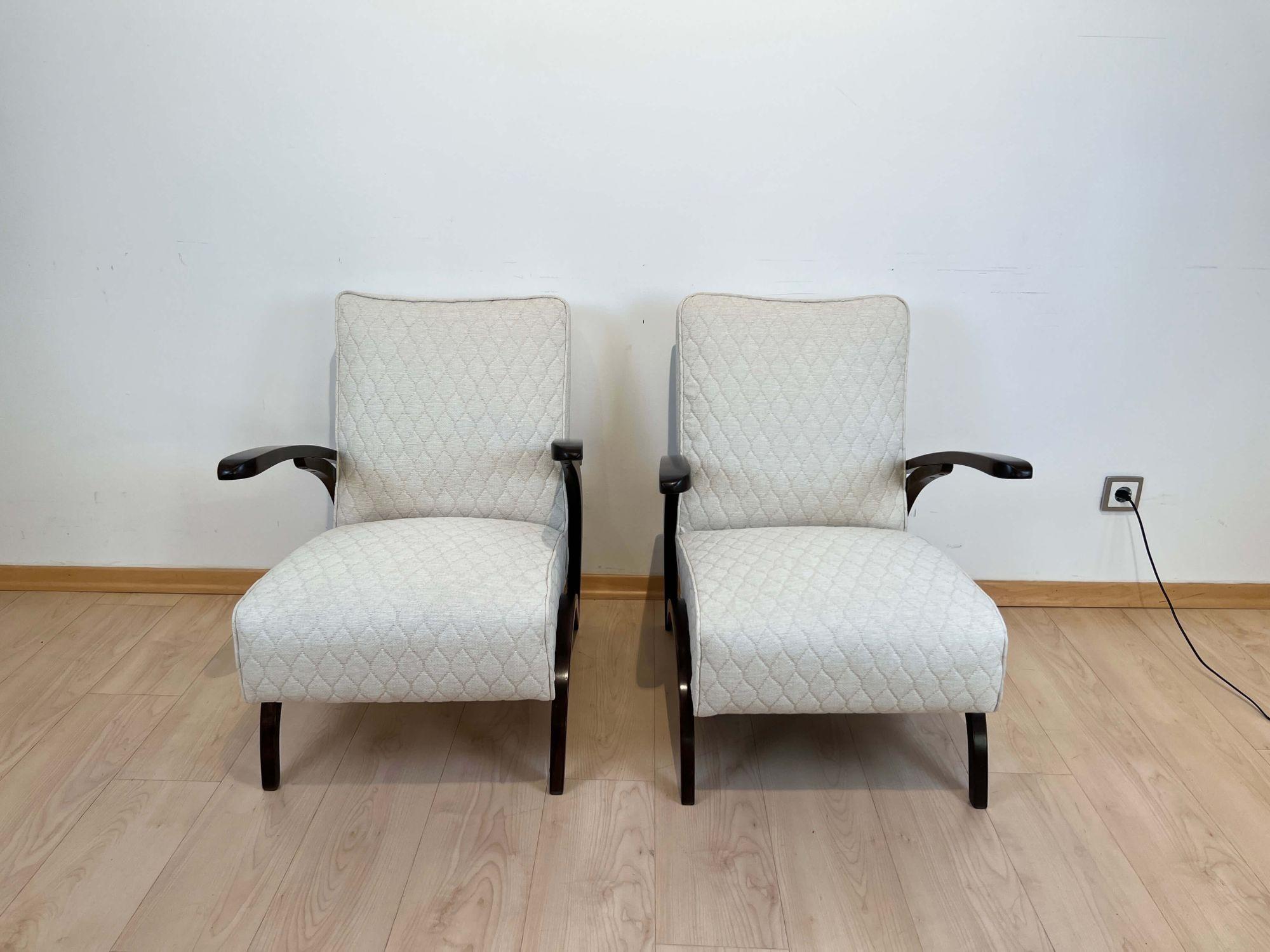 Fabric Pair of Art Deco Lounge Chairs by J. Halabala, Czech Republic circa 1930 For Sale
