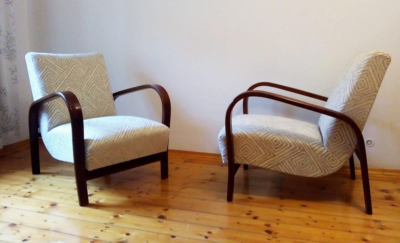 Beech Art Deco Lounge Chairs by Jindrich Halabala For Sale