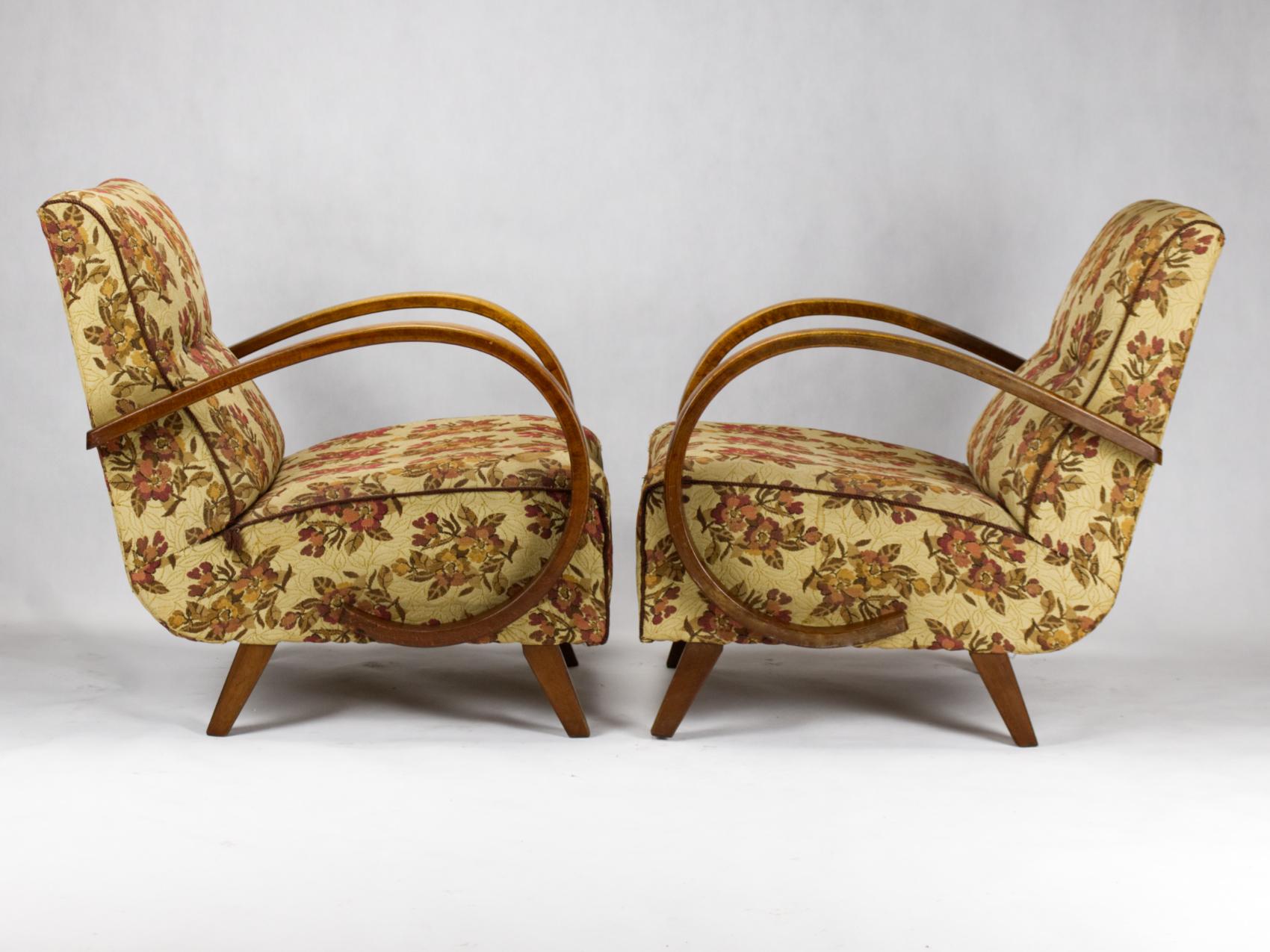 Czech Art Deco Lounge Chairs by Jindrich Halabala for UP Zavody Brno, 1930s