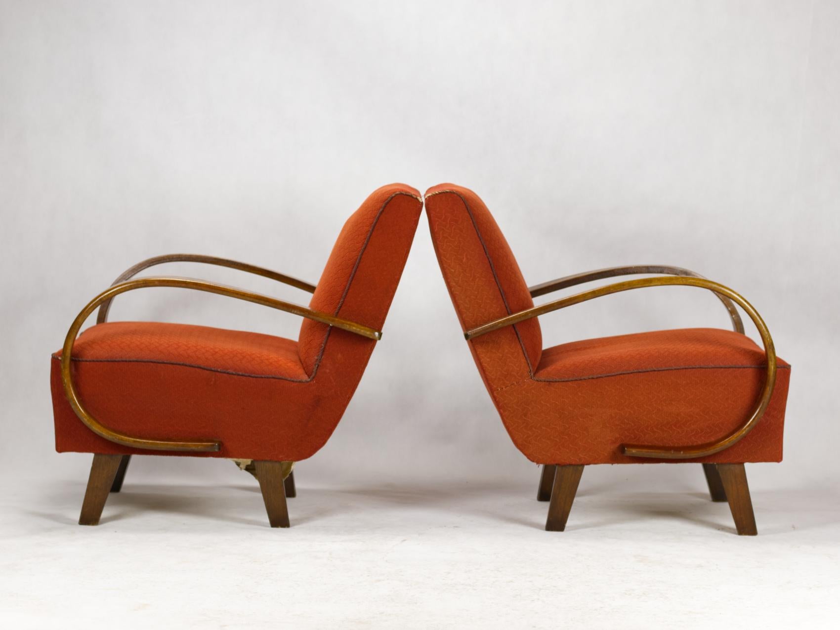 Czech Art Deco Lounge Chairs by Jindrich Halabala for UP Zavody Brno, 1930s