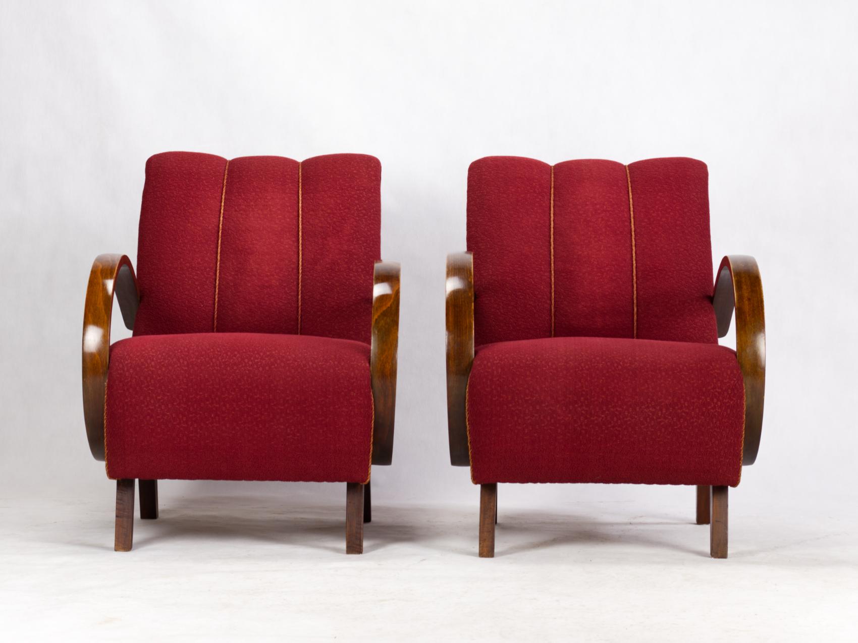 Czech Art Deco Lounge Chairs by Jindrich Halabala for UP Zavody Brno, 1930s