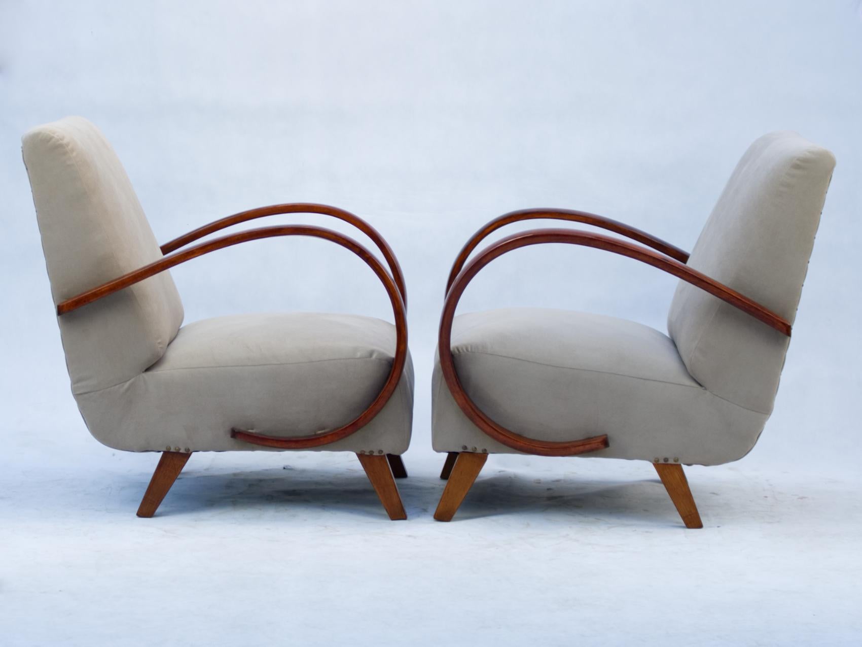 Czech Art Deco Lounge Chairs by Jindrich Halabala for UP Zavody Brno, 1930s