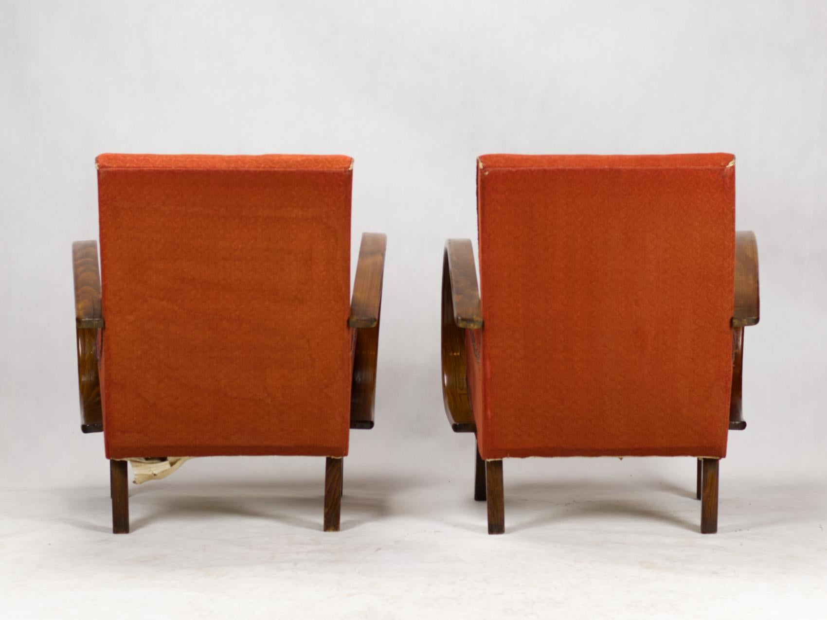 Art Deco Lounge Chairs by Jindrich Halabala for UP Zavody Brno, 1930s In Good Condition In Lucenec, SK