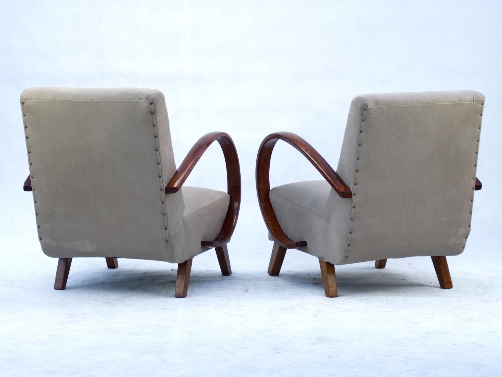 Art Deco Lounge Chairs by Jindrich Halabala for UP Zavody Brno, 1930s In Excellent Condition In Lucenec, SK