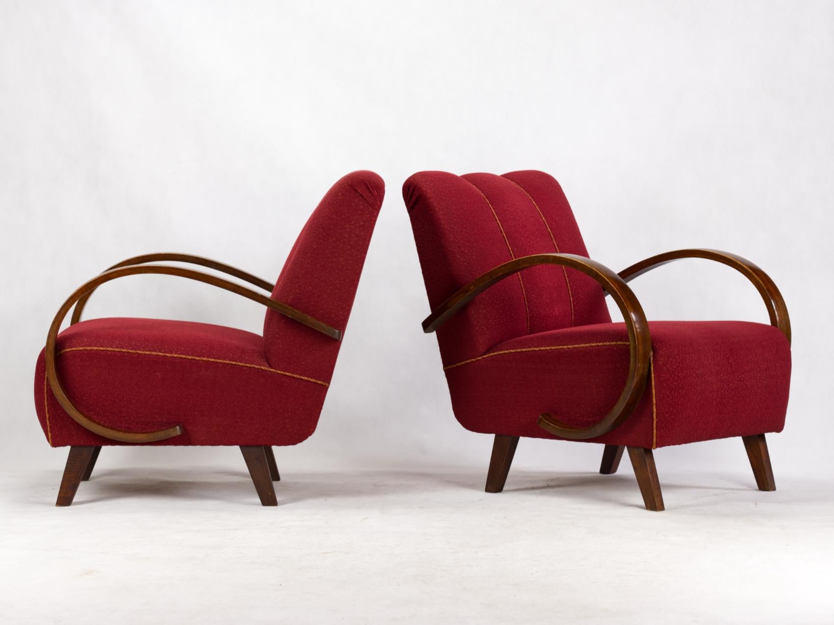 Mid-20th Century Art Deco Lounge Chairs by Jindrich Halabala for UP Zavody Brno, 1930s