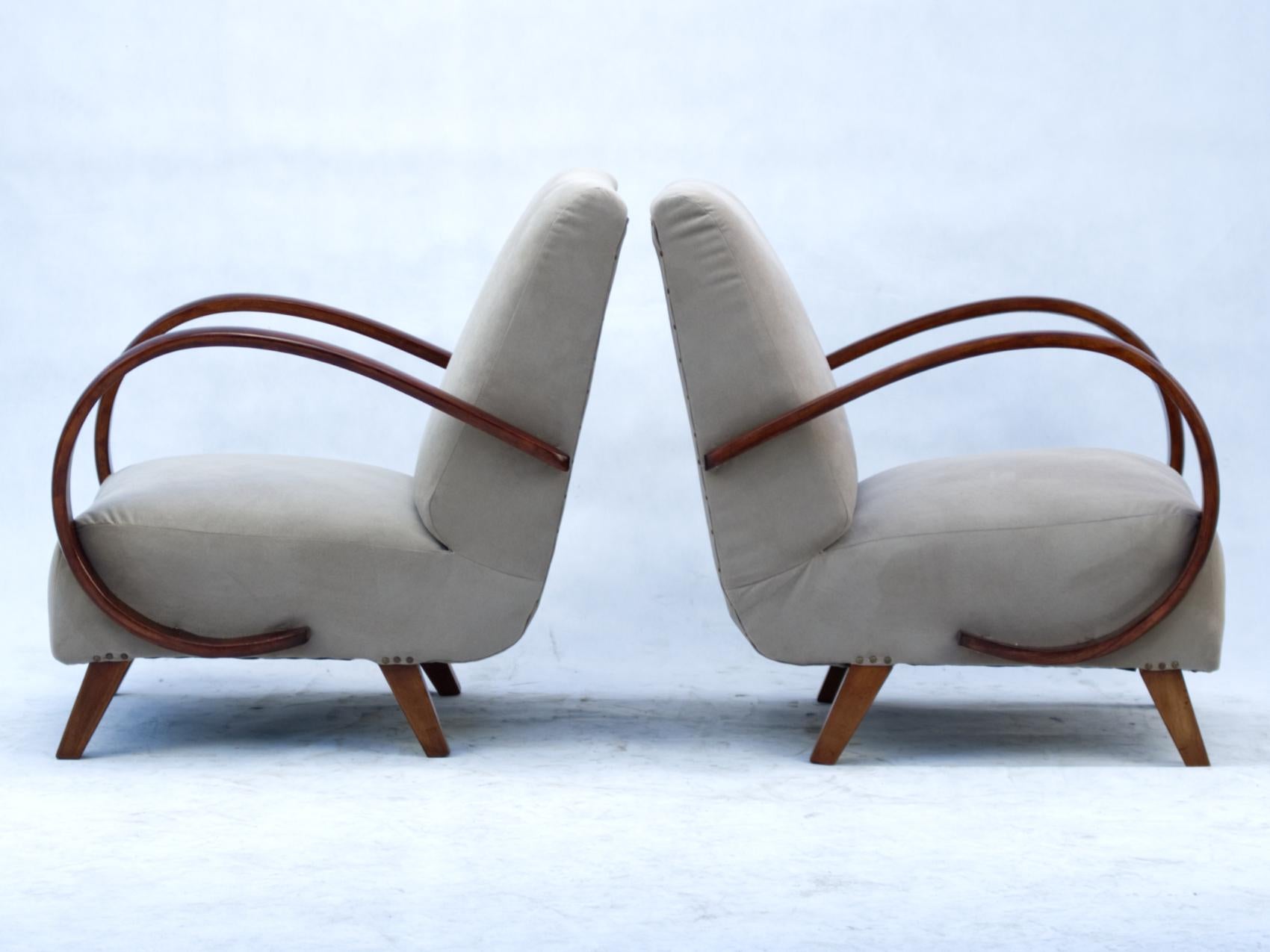 Mid-20th Century Art Deco Lounge Chairs by Jindrich Halabala for UP Zavody Brno, 1930s