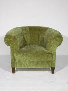 Art Deco Lounge Chairs in Green Olive Velvet Upholstery