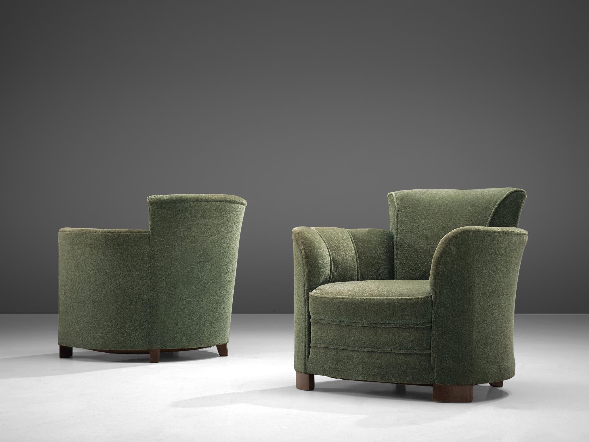 French Art Deco Lounge Chairs in Green Velours, 1940s