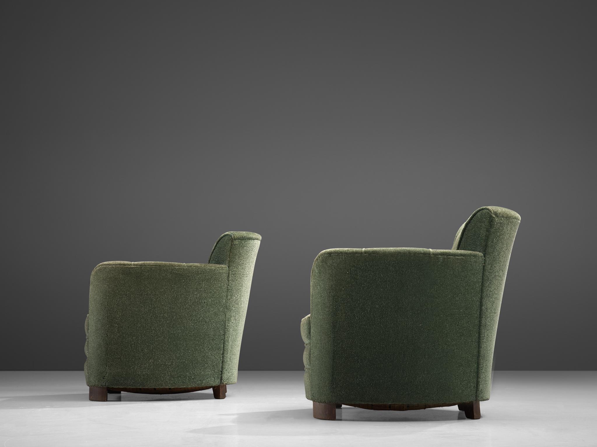 Mid-20th Century Art Deco Lounge Chairs in Green Velours, 1940s