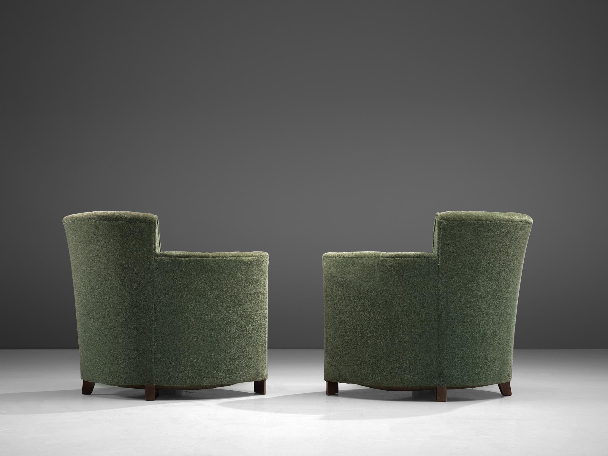 Fabric Art Deco Lounge Chairs in Green Velours