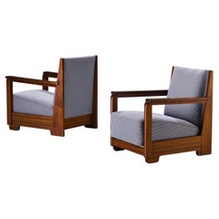 Chaises longues Art déco en acajou et tissu à carreaux