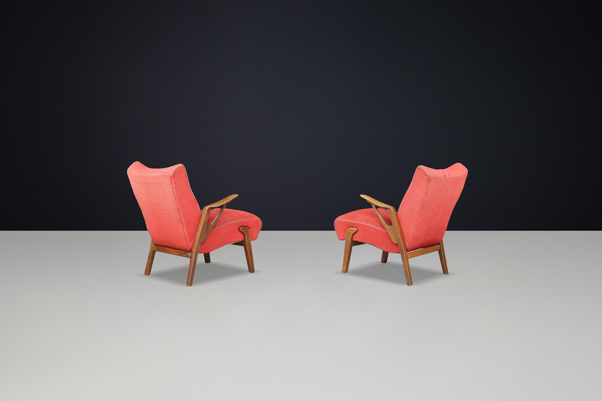 Czech Art Deco lounge chairs in Oak and Original Upholstery By Antonin Kybal, CZ 1930s For Sale