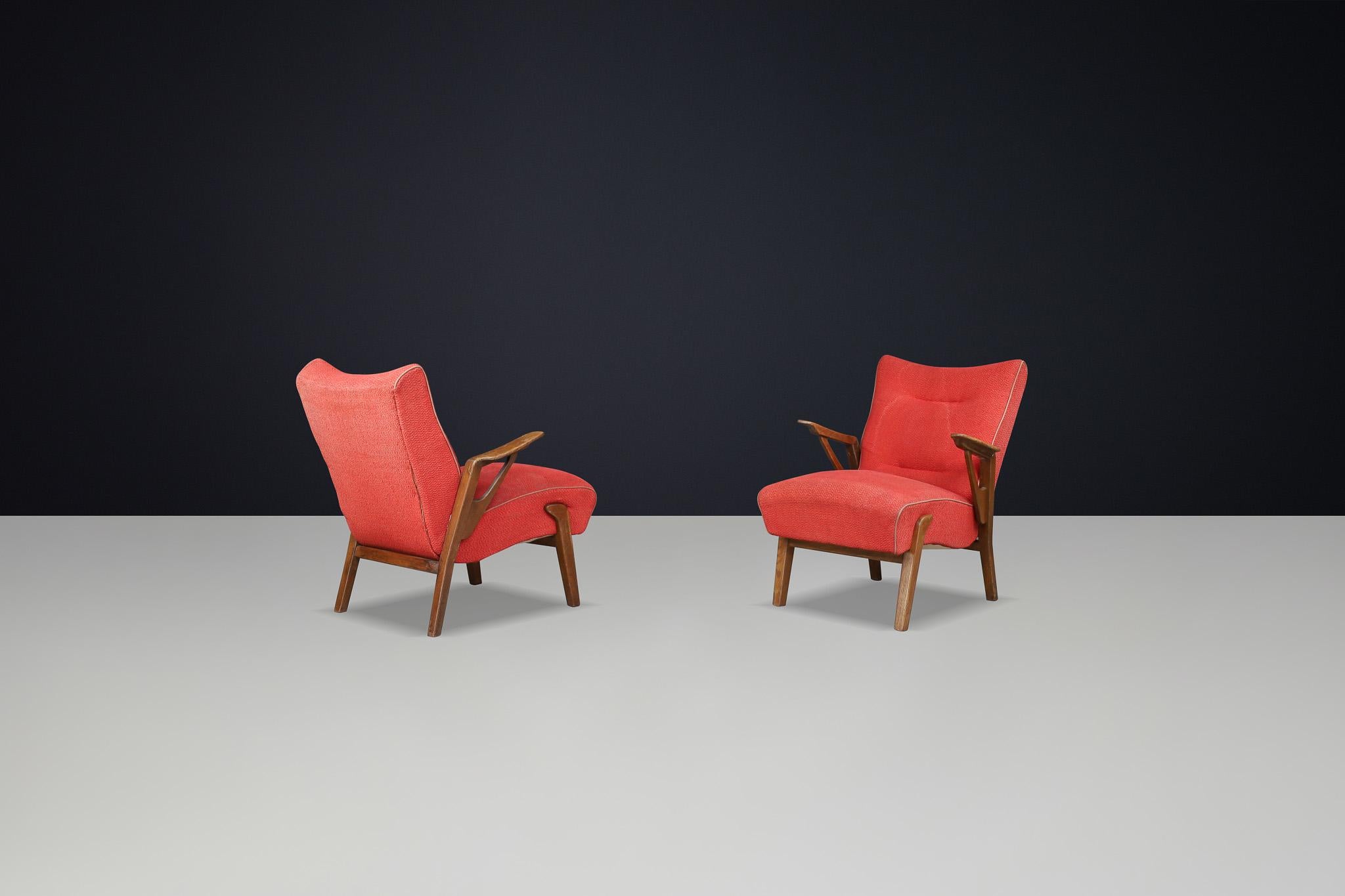 Art Deco lounge chairs in Oak and Original Upholstery By Antonin Kybal, CZ 1930s In Good Condition For Sale In Almelo, NL