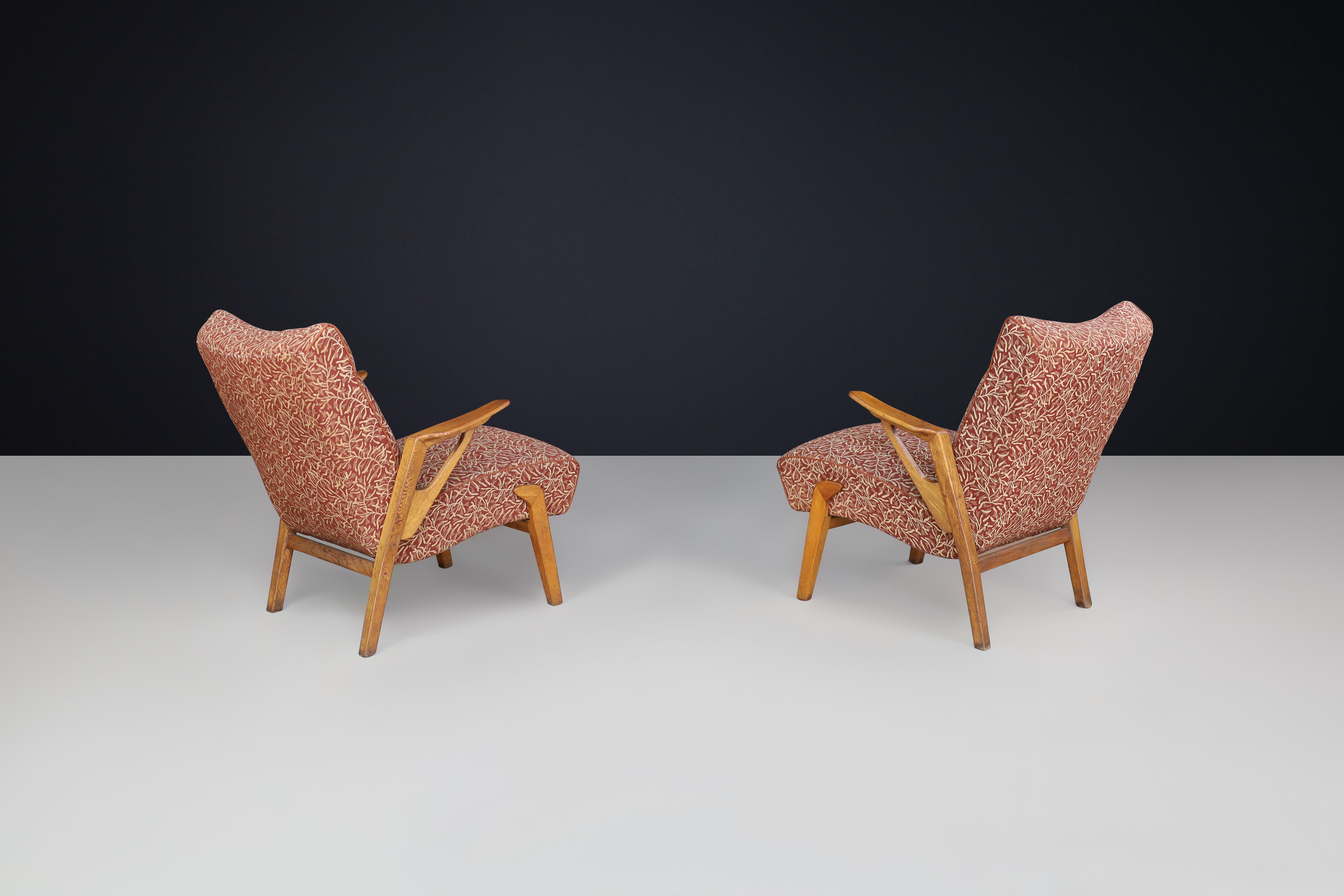 Art Deco lounge chairs in Oak and Original Upholstery By Antonin Kybal, CZ 1930s For Sale 1