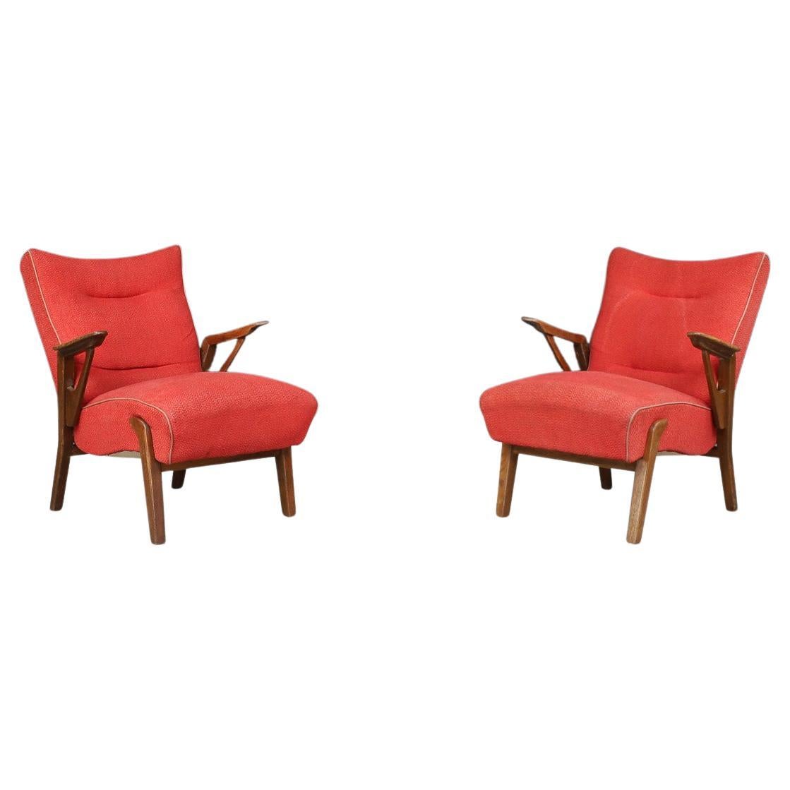 Art Deco lounge chairs in Oak and Original Upholstery By Antonin Kybal, CZ 1930s