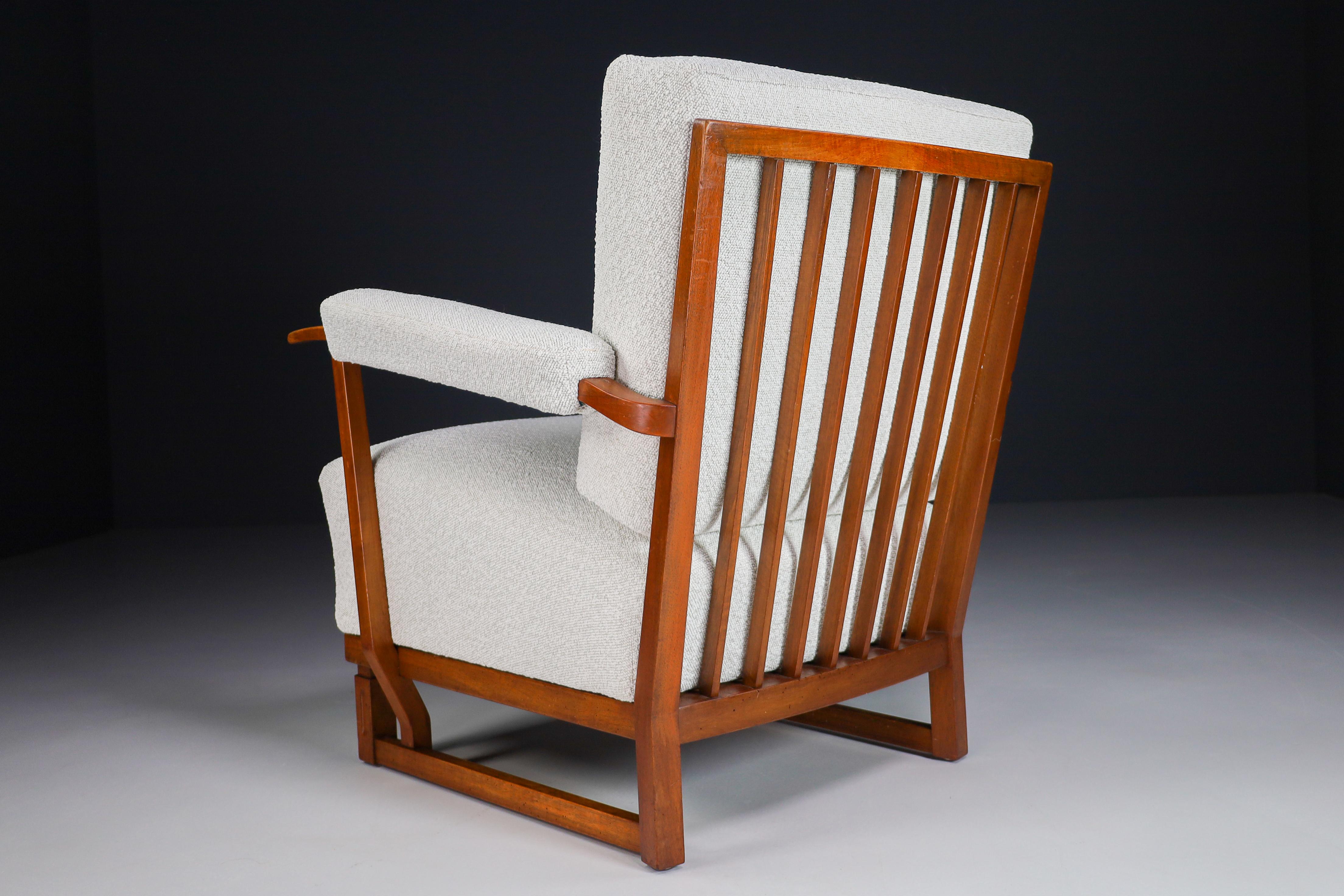 Art Deco Lounge Chairs in Oak & Reupholstered in Bouclé Fabric France '40s For Sale 5