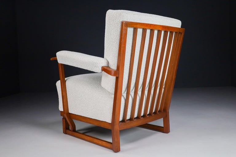 Art Deco Lounge Chairs in Oak & Reupholstered in Bouclé Fabric France '40s For Sale 5