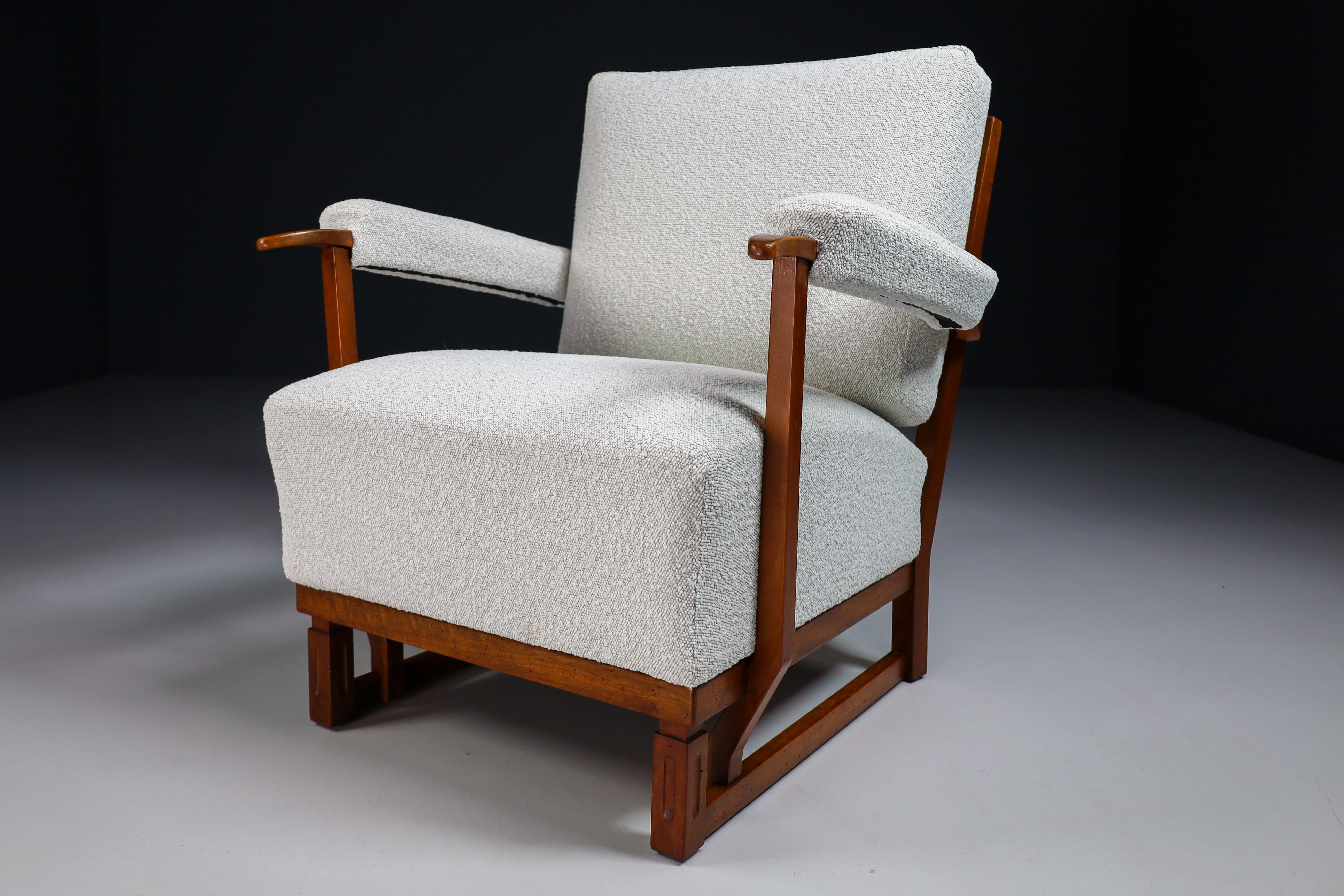 Art Deco Lounge Chairs in OAK & neu gepolstert in Bouclé-Stoff Frankreich '40s im Angebot 1