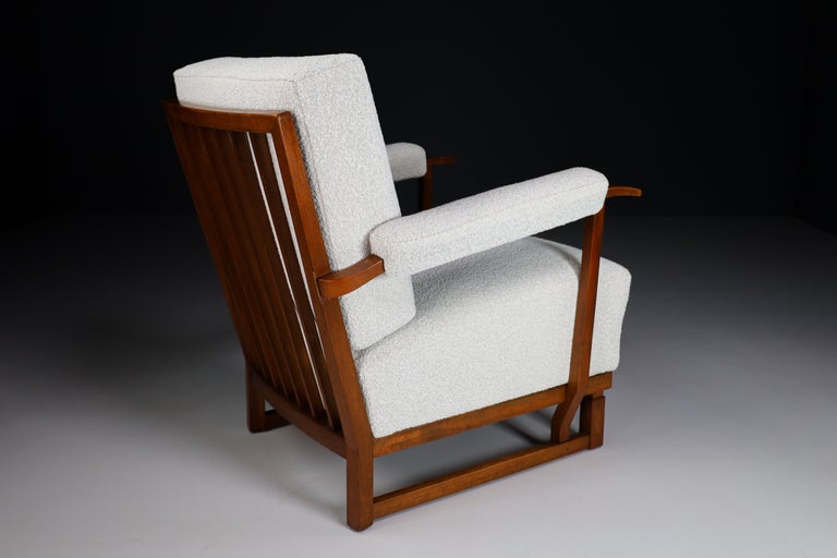 Art Deco Lounge Chairs in Oak & Reupholstered in Bouclé Fabric France '40s For Sale 3