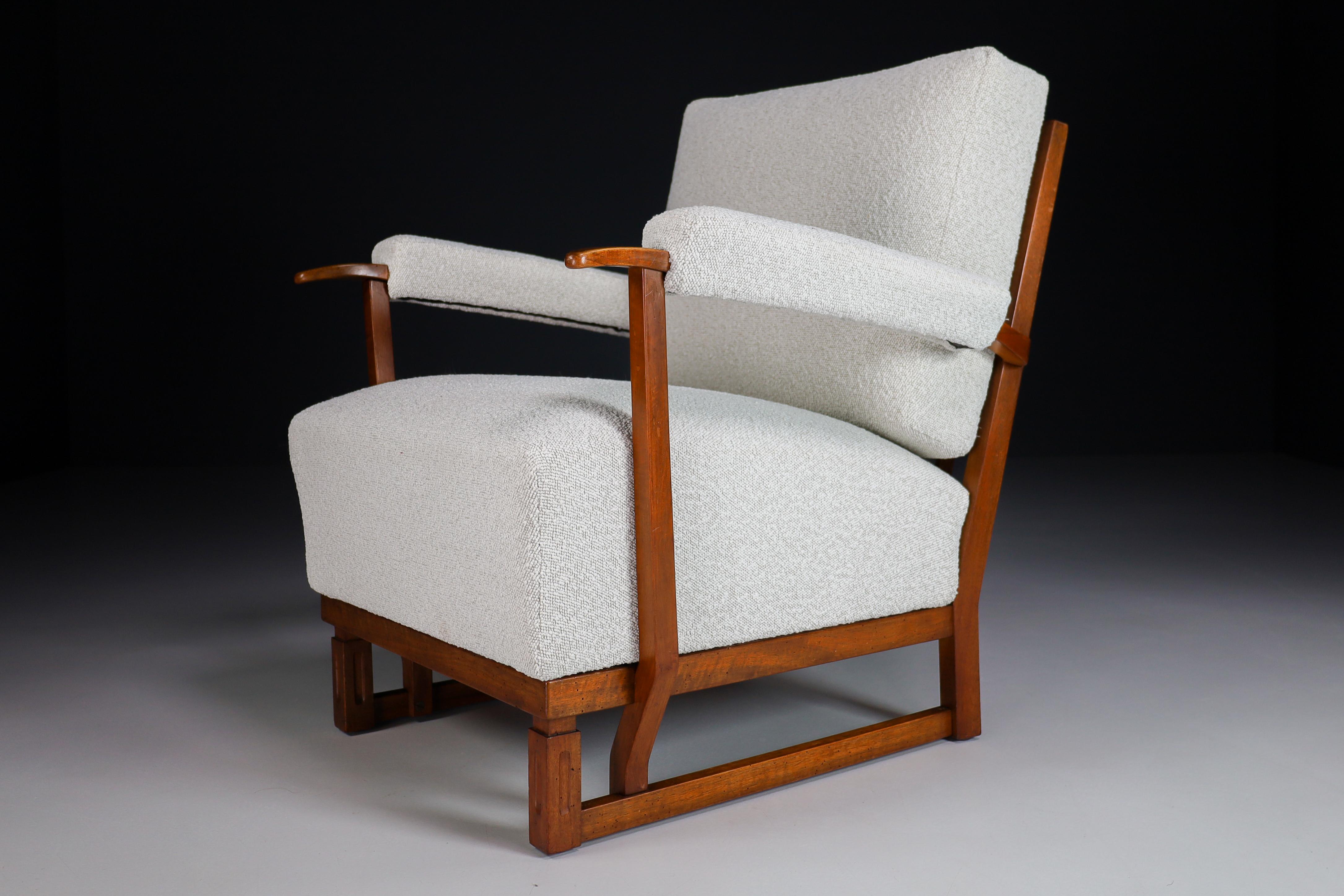 Art Deco Lounge Chairs in OAK & neu gepolstert in Bouclé-Stoff Frankreich '40s im Angebot 3