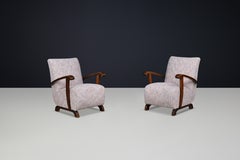 Art déco-Loungesessel aus patiniertem Buchenholz und mehrfarbigem Stoff, CZ 1940er Jahre