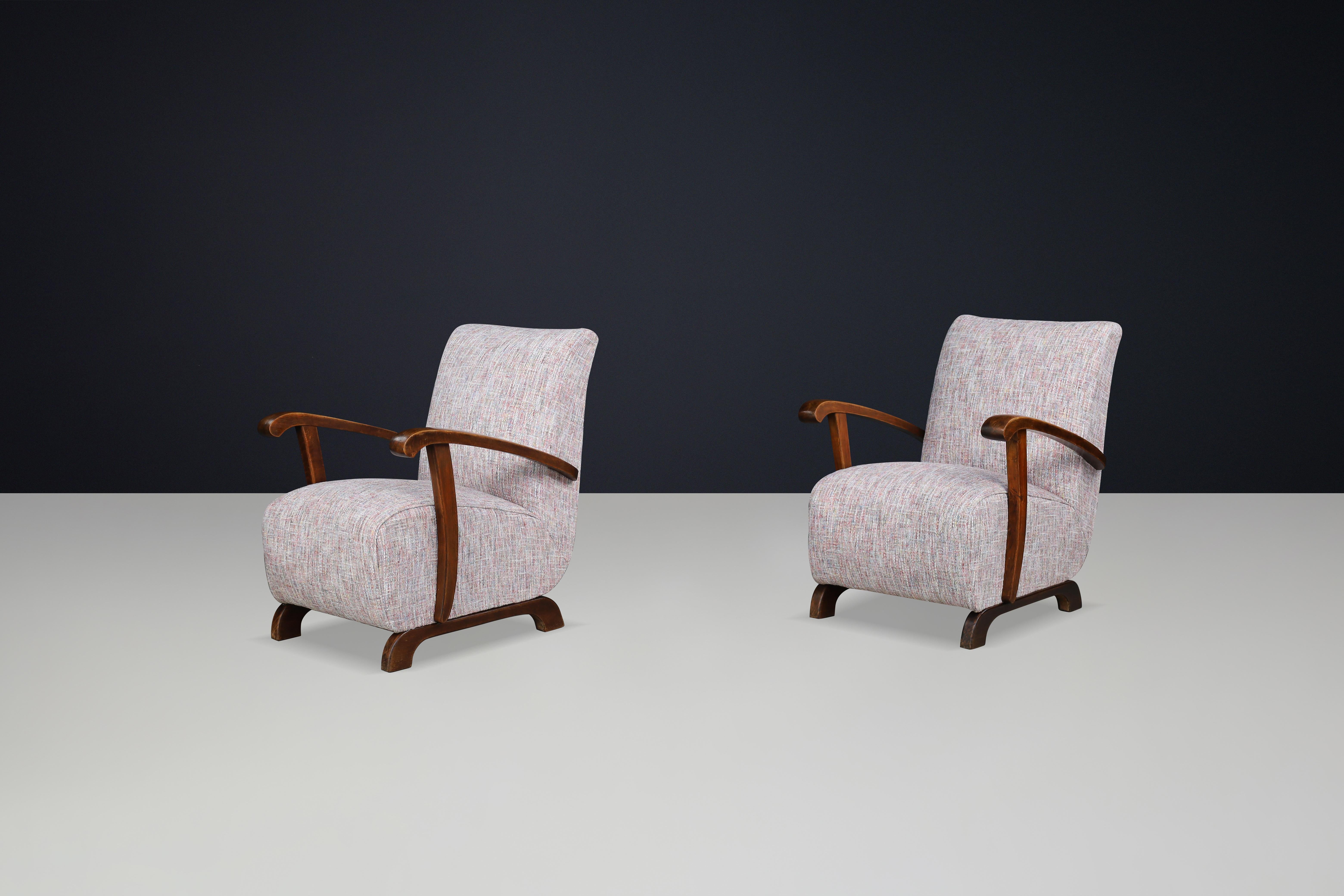 Ceco Sedie da salotto Art Deco in legno di faggio patinato e tessuto multicolore, CZ 1940s in vendita