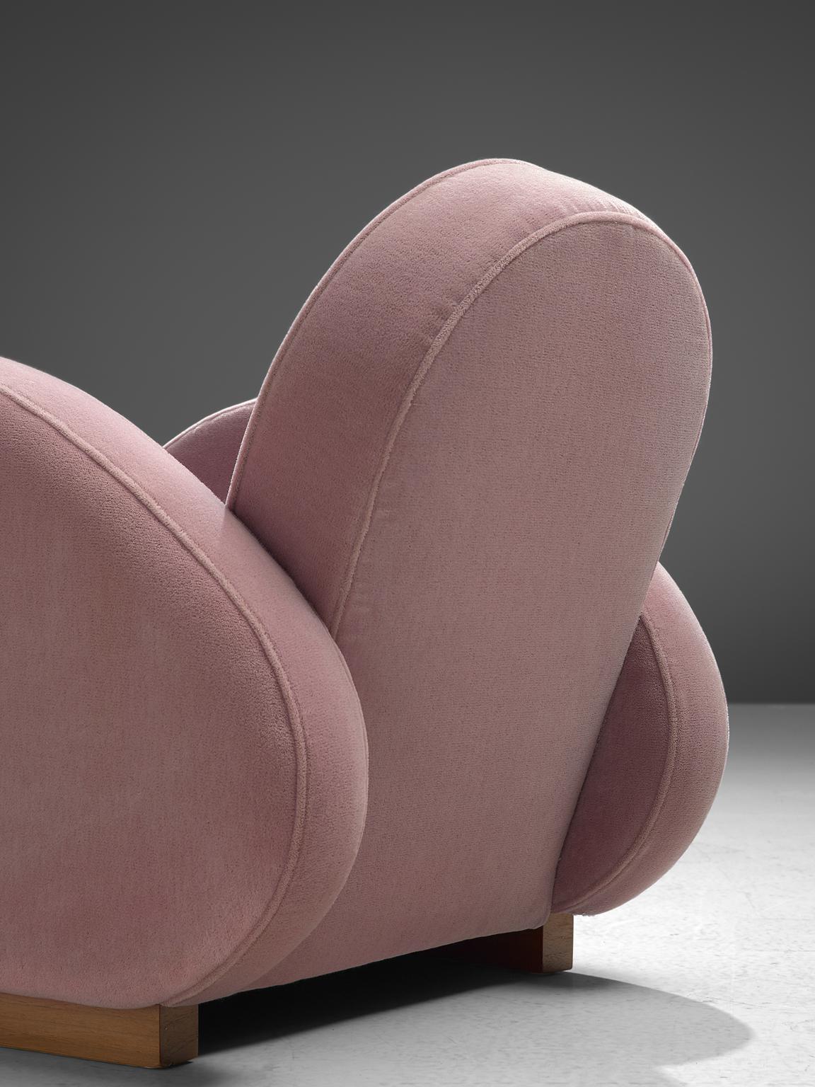 Mid-20th Century Art Deco Lounge Chairs in Soft Pink Upholstery