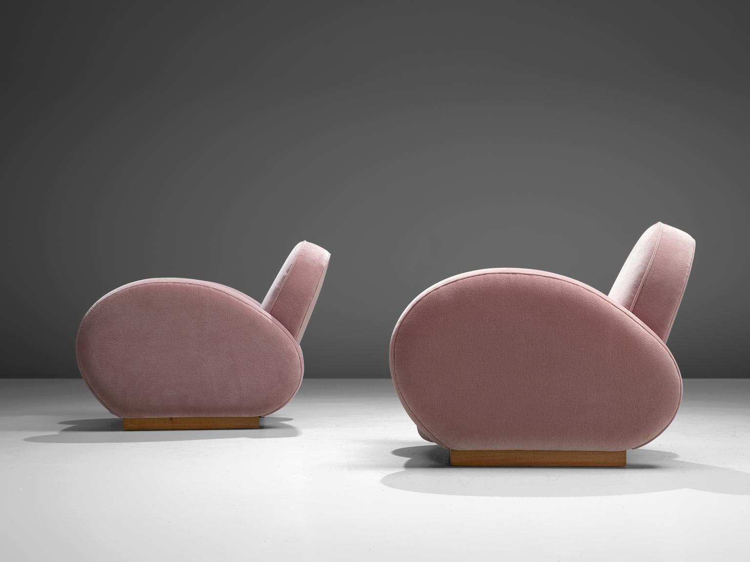 Art Deco Lounge Chairs in Soft Pink Upholstery 2